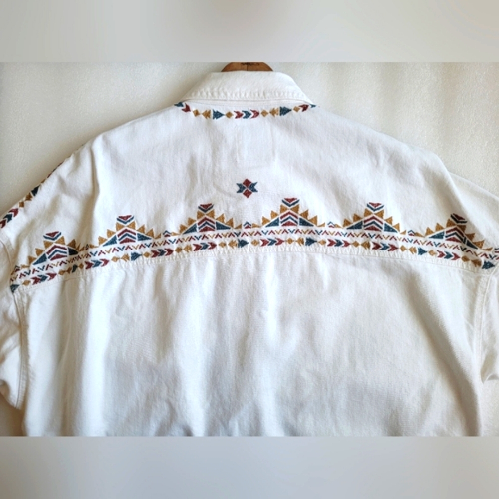 NWT Zara Southwestern Embroidered Denim Overshirt Jacket White Size Large Boho - Picture 10 of 16